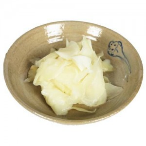 Japanese pickled ginger, eaten with sushi.
